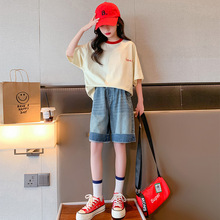 女童套装夏装网红2023新款女孩韩版短袖中大童夏季短裤运动两件套