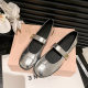 Cowhide version ~ small gold buckle leather soft bottom Mary Jane shoes women's one-word buckle lefu small leather shoes flat shoes ladle shoes