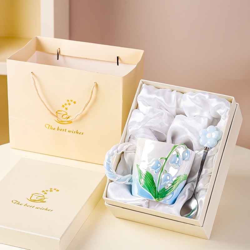 [Lily of the Valley] Taza de cerámica pintada a mano taza de regalo de alto grado para niñas taza de agua regalo de cumpleaños