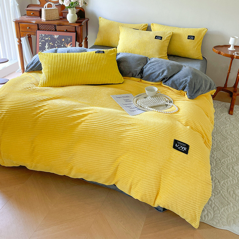 2025新款跨境牛奶魔法绒四件套冬保暖加厚双面纯色被套珊瑚绒三件