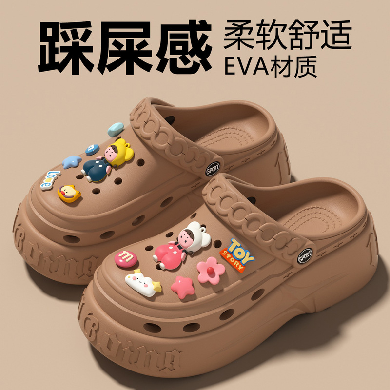 Croc Shoes for Women 2025 Spring New Fashion Korean Style Versatile Lightweight Cute Comfortable High Thick-Soled Toe Slippers Croc Shoes for Women 2025 Spring New Fashion Korean Style Versatile Lightweight Cute Comfortable High Thick-Soled Toe Slippers