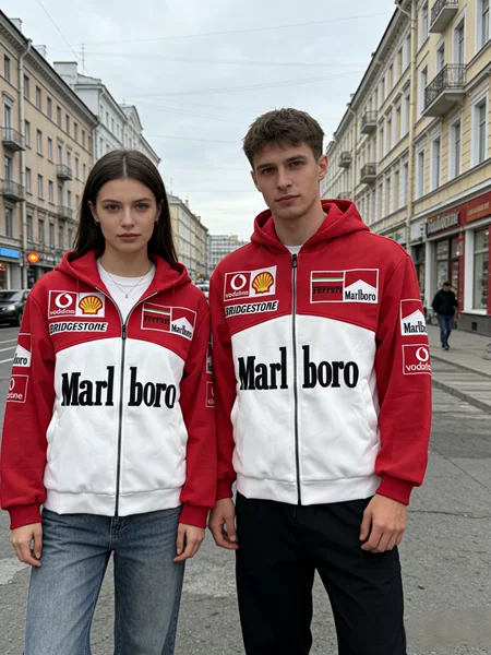 Cross-Border Best-Selling Marlboro Embroidered Patchwork Hoodie Sweatshirt High-Quality F1 Unisex Jacket