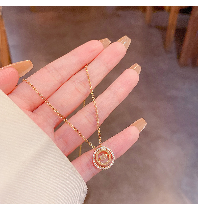 Women Fashion Round Titanium Steel Zircon Necklace Inlaid Zircon Stainless Steel Necklaces_colorza_7