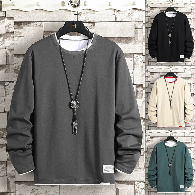 Мужская одежда 2020 весна и осень футболка с длинными рукавами свободная дикая повседневная рубашка с круглым вырезом студенческая мужская сплошная свитер прилив t
