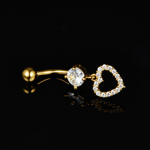 Cross-border new love zircon belly button button, heart-shaped belly button ring, human body piercing belly ornament, European and American best-selling model