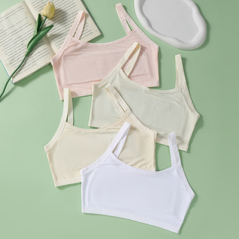 Jianshuyan Girl's Vest Junior High School Students' Adolescent Anti-Bump Spaghetti Strap Vest Ice Silk Intimates Girls' Development Period