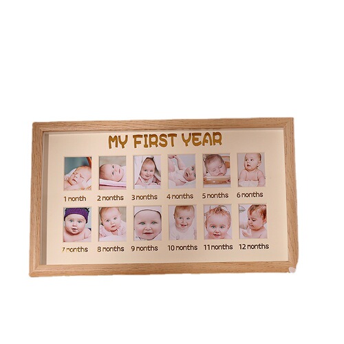 Baby's First Birthday Growth Memory Photo Frame & Display Stand | Kids' Photo Album for Recording Milestones | Wall-Mounted Grid Design