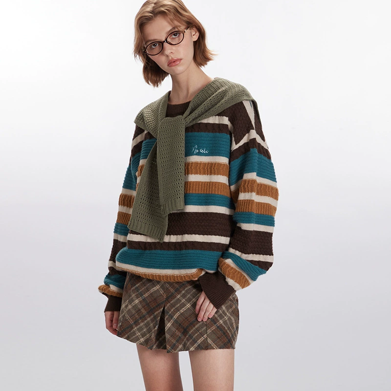 Демисезонный ретро-рубитовый рисунок свитер, knittedshirt с круглым воротом