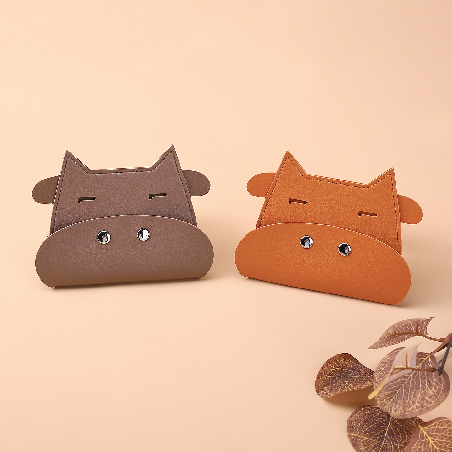 Creativo de cuero hecho a mano en forma de ternera, bolso de tarjetas, bolsillo portátil lindo, bolso de cambio creativo hecho a mano al por mayor