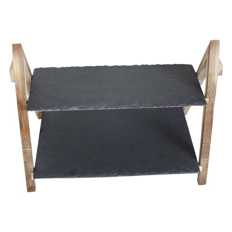 Japonés y coreano Placa de pizarra de bambú soporte de pastel plato de fruta de postre de dos capas hotel boda pastel de madera maciza soporte plato de sushi