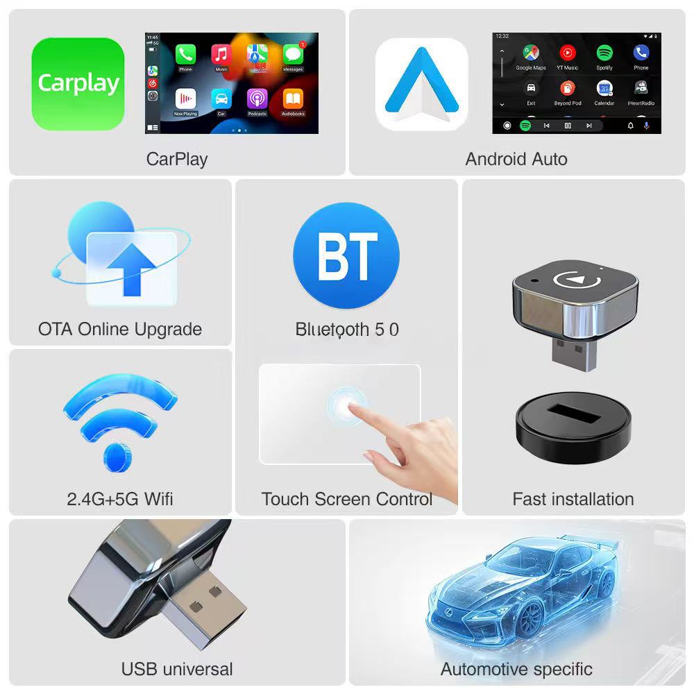 Cross-Border Wireless Carplay Box for iPhone and Android 2-in-1 Car Connectivity Box with Siri Voice Control