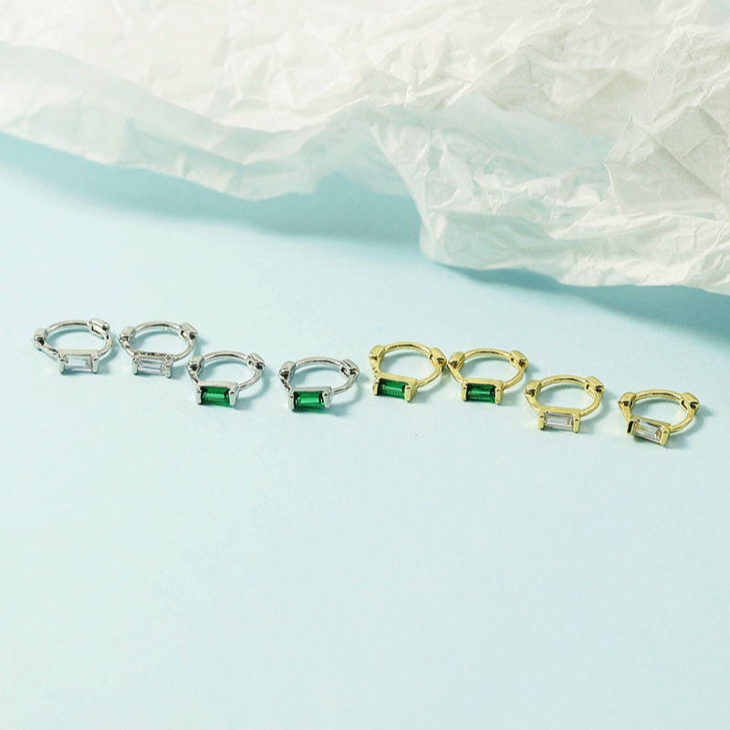 Square Green Zircon Earrings for Women 2021 New Square Diamond Simple Niche Design High-End Elegant Versatile Earrings