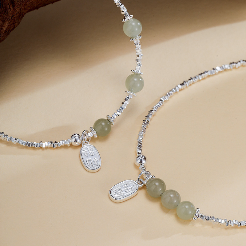 925 plata esterlina y Tian jade pulsera de pie nicho femenino estilo antiguo para atraer la fortuna Nafu joyas de pie de cadena 2025 nuevo image 3