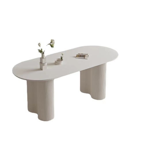Luxury cream style rock board dining table modern simple home small apartment oval pure white dining table and chair set 