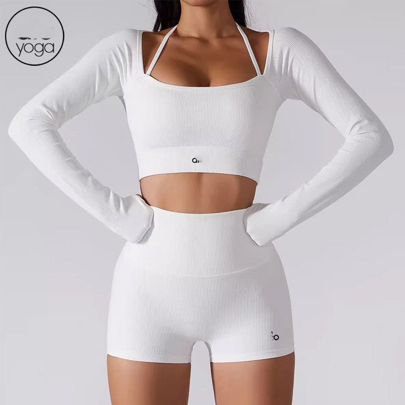 A Yoga Original Factory Same Style Original Label Sports Top Women's Fitness Slim Threaded Lanyard Long-Sleeved Tight Yoga Wear