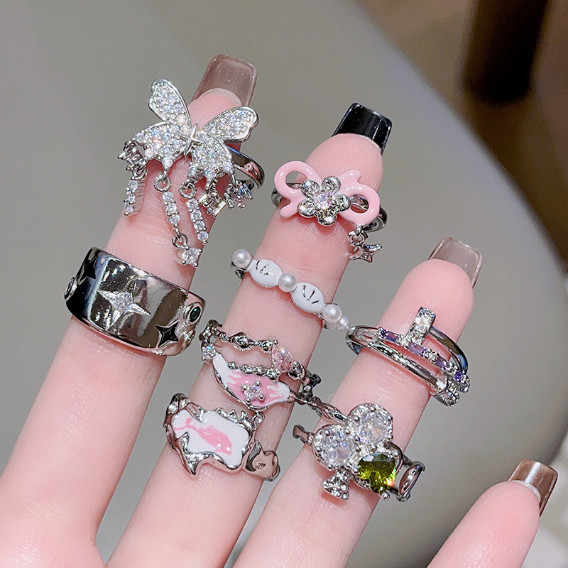 10g Weight Rhinestones Inlay Material Open Rings Classification Adjustable Ring Size 1 Piece Quantity Daily, Street Occasion Copper Material Geometric Pattern Women's Gender Plating, Inlay Design Sweet, Cool Style Style Wholesale Sweet Cool Style Geometric Copper Plating Inlay Rhinestones Open Rings 1