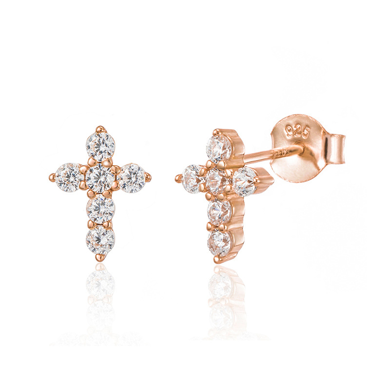 Zircon Inlay Material 1 Pair 925 Sterling Silver Zircon 925 Sterling Silver Earrings Cross Ear Studs