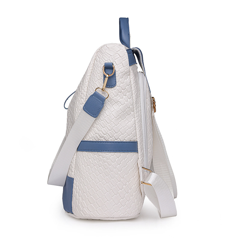 Spot wholesale 2024 nueva moda tejida señoras mochila antirrobo color de contraste simple mochila multifuncional de doble uso