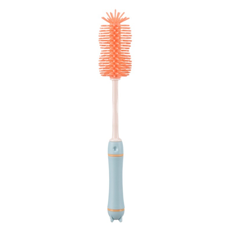 Baby-Specific Silicone Bottle Brush Three-Color Long-Handled Cleaning Brush Combination 360-Degree Rotating Cleaning Bottle Brush Set