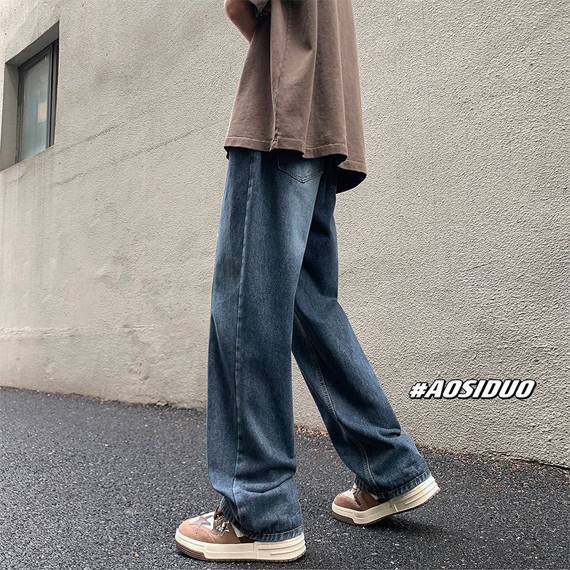 Vaqueros con cordón retro americano para hombres de primavera y otoño nuevo estilo holgado recto vibe marca de moda pantalones casuales de pierna ancha