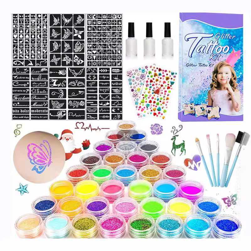 Cross-border Hot Sale 30 Color Glitter Powder 6 Color Luminous Powder Simple Children Diamond Glitter Powder Tattoo suit Holiday Makeup