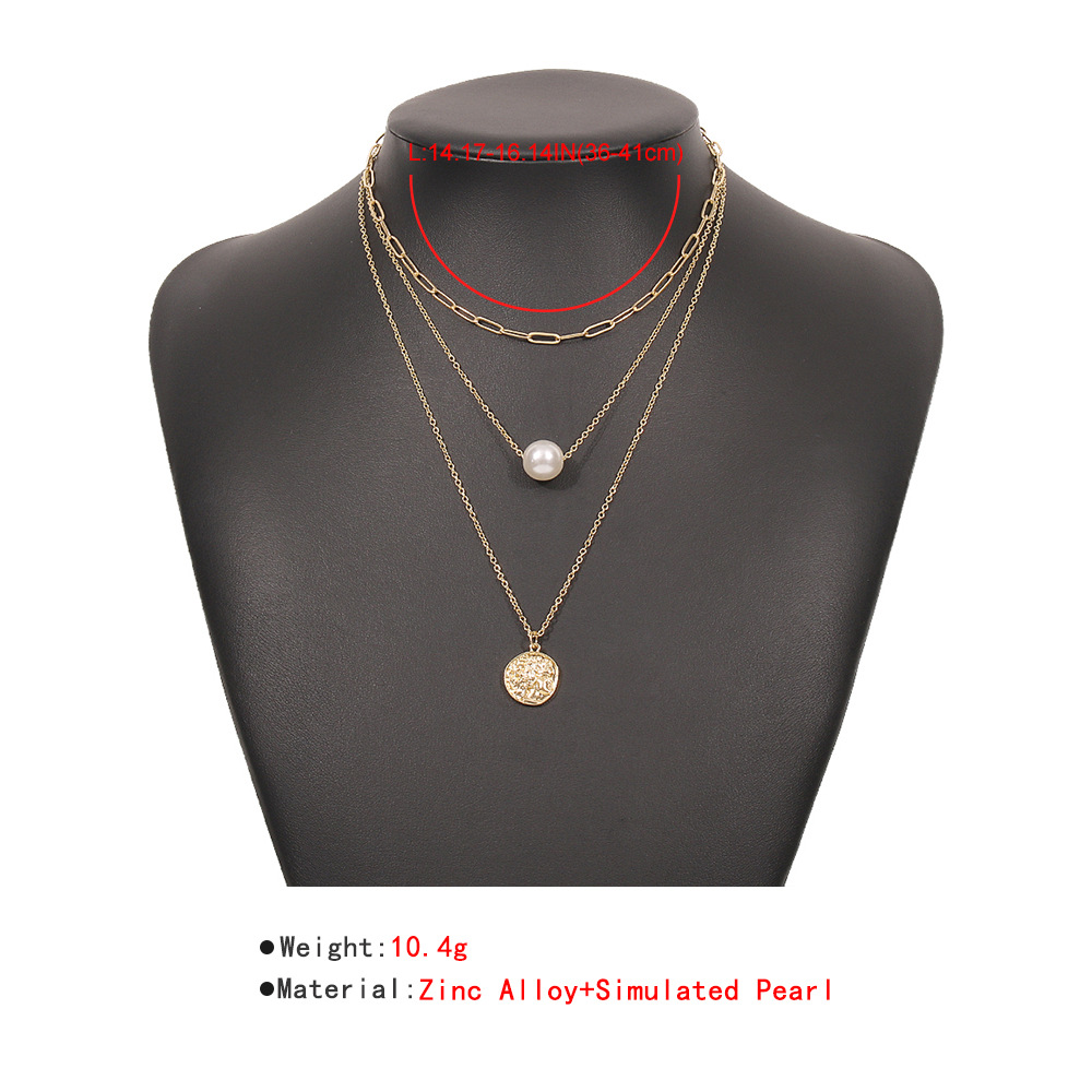 Simple Imitation Pearl Coin Pendant Multilayer Necklace display picture 5