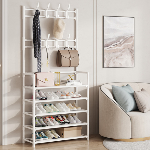 Simple shoe rack entrance home integrated hanger multifunctional storage shoe cabinet coat rack multi-layer set device shelf