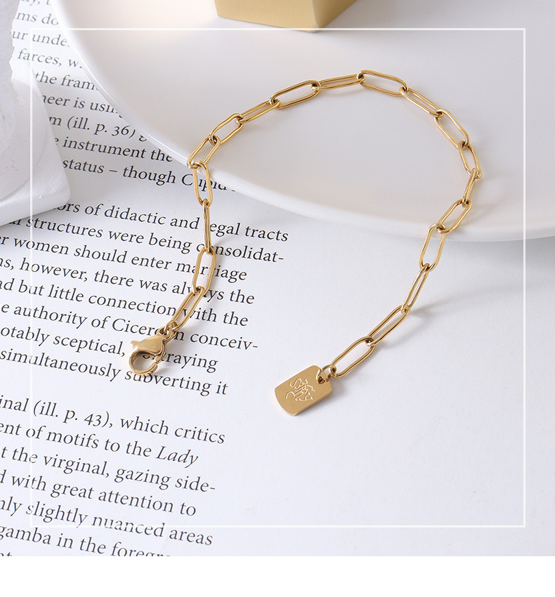 simple fashion personality titanium steel plated 18k gold long letter wide chain braceletpicture1
