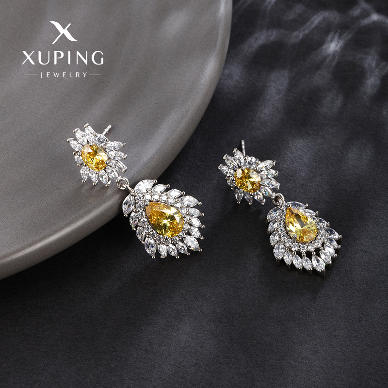Joyería Xuping oro platino gota de agua pendientes de diamantes gemas de color estilo europeo y americano exagerado alta sensación pendientes para mujeres