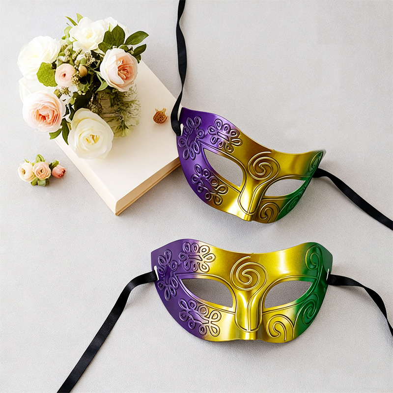 Carnaval ventas en caliente nuevo tricolor retro máscara de mitad de cara carnaval party disfraz prop máscara de escenario