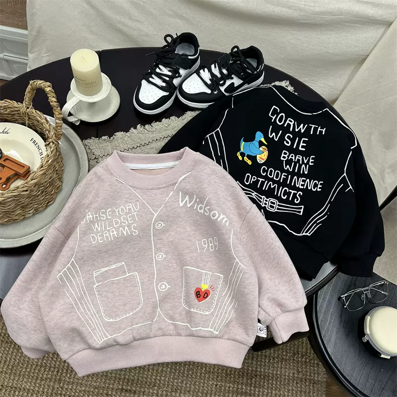 儿童卡通卫衣男童2026春季新款童装趣味涂鸦男孩圆领上衣宝宝长袖