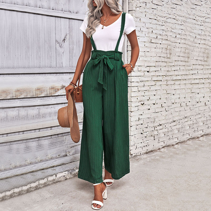 Solid Color Adjustable Wide-leg Lace-up Overalls_voghion.com