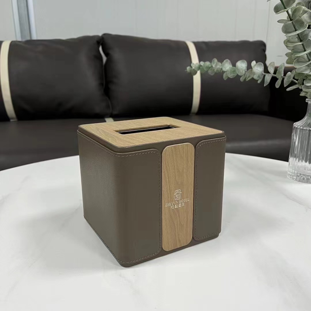 Caja de papel Wyndham sala de huéspedes de cinco estrellas cuero caja de toallas de cuero caja de consumo logotipo caja de basura