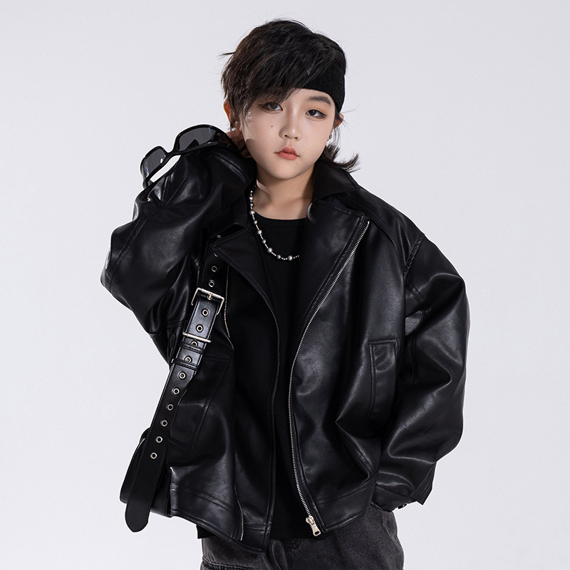 男大童春秋装复古机车pu皮衣外套2025新款儿童男孩秋季痞帅夹克潮