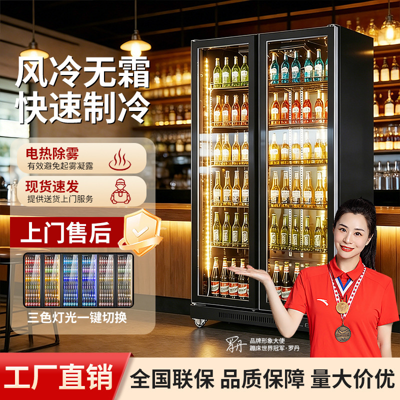 Refrigerated Display Cabinet, Bar Beer Cabinet, Vertical Beverage Freezer, Cross-Border Commercial Fresh-Keeping Double-Door Refrigerator Wholesale Manufacturer