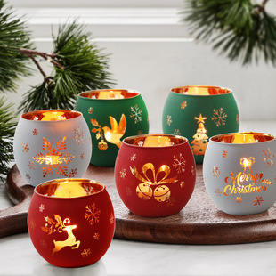 Cross-border 6-piece Red Green Christmas Gift Christmas Candlestick Ornaments Candle Cup Holiday Custom Decoration