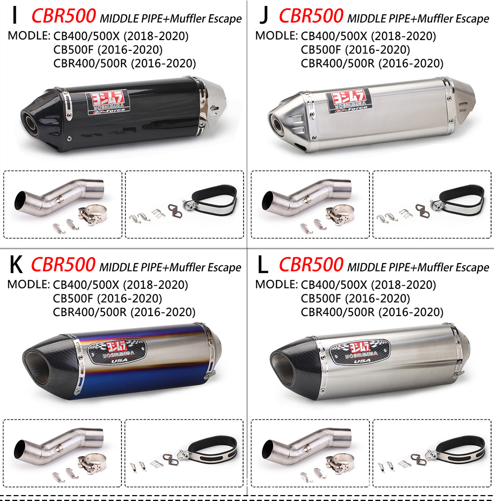 Motorcycle Modified Cbr300 Cbr500 500X Series Exhaust Pipe Modified Stainless Steel Middle Section Carbon Fiber Tail Section