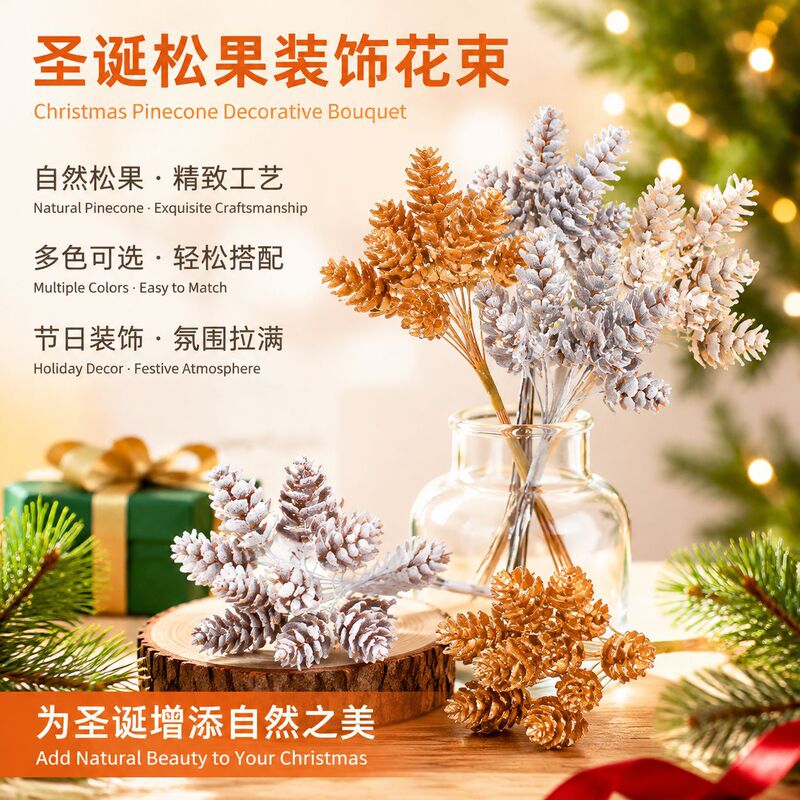 Simulation plastic small pine cone gift decoration handmade Christmas decoration wreath material Christmas tree pine branch pine cone