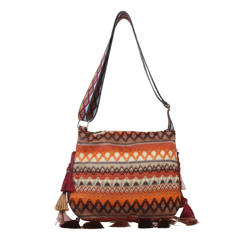 [Trend retro ethnic capacious shoulder bag one shoulder, trend of season, ethnic style]