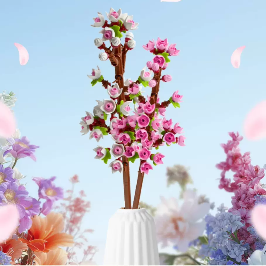 MOC款DIY积木樱花花束拼装拼插积木送男女朋友闺蜜节日礼物