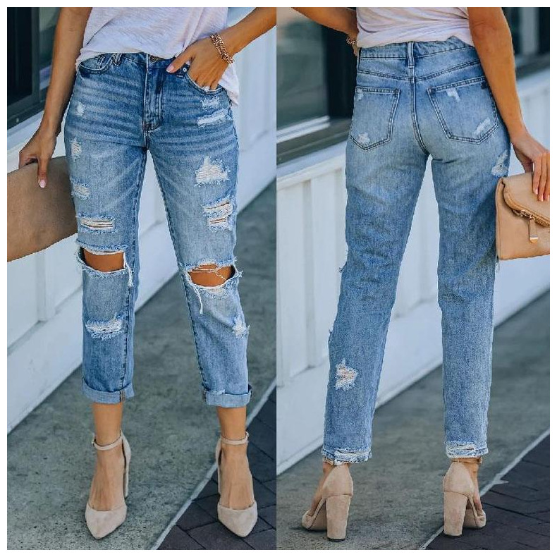 Washed Water Ripped Straight Leg Jeans NSJRM72194