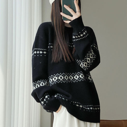 Autumn and winter new sweater for women, Korean, high-quality, loose, lazy, soft, waxy, 100 pure wool, all-match knitted sweater