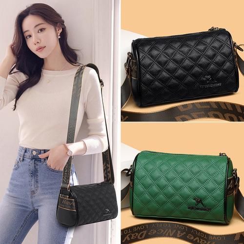 Ladies Single Shoulder Bag, Minimalist Diamond Pattern, Solid Color Soft Leather Pillow Bag, Fashion Casual Wide Strap Crossbody Bag