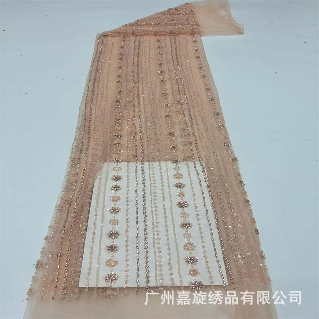 Tela de malla de aire de moda europea y americana de estilo pesado tubo de perlas esquinilla perlas clavado vestido de boda cheongsam vestido de tela