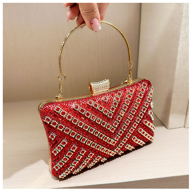 High-end evening dress, lady's water diamond clutch bag, diamond-encrusted bag, colorful diamond chain cheongsam bag, evening bag, women's handbag undefined