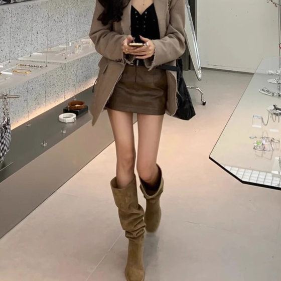 Pleated Heap Boots High-heeled Knights Boots High-heeled Boots Large-heeled Boots Women's Summer Boots Western Cowboy Boots