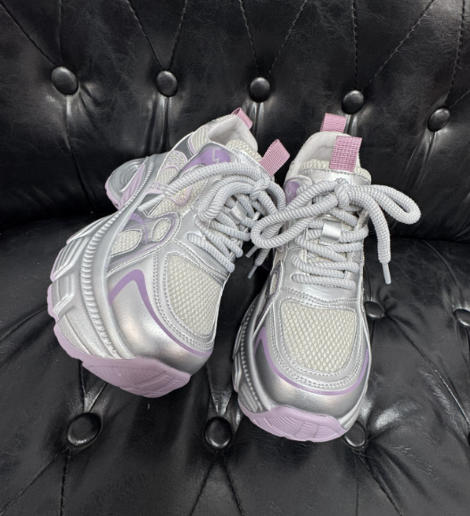 Giày sneaker dad đế dày nữ lưới thoáng khí tăng chiều cao đính đá — M2833 màu be, M2833 màu bạc chi tiết 9