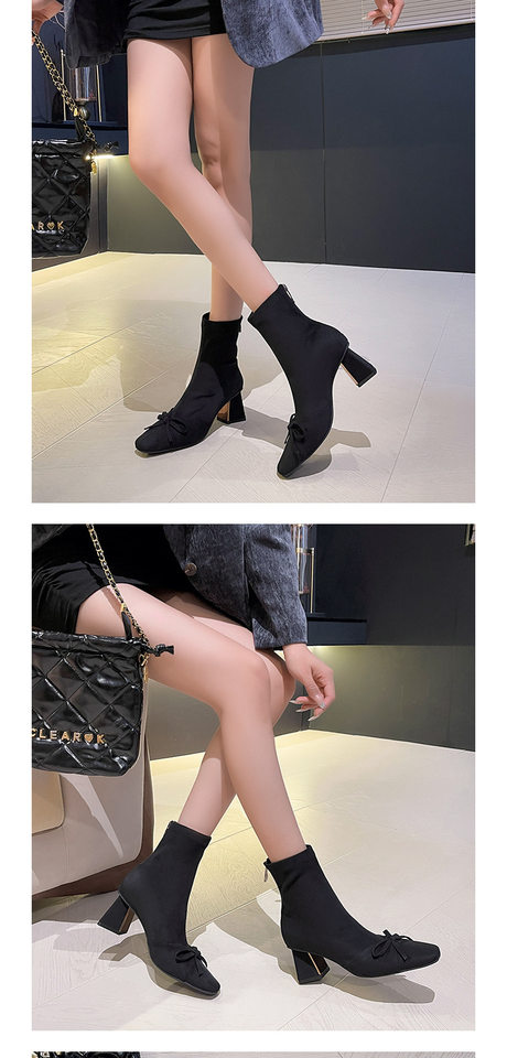 Bốt nữ cao gót mũi vuông khóa kéo phía sau, gót dày 6–8 cm, dáng ôm chân — Màu đen (Áo & Quần lót lông cừu), Nâu (đơn nhung trên và dưới) chi tiết 7