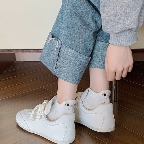 Children's thin short socks with polka dots, cute cartoon sausage dog embroidery, boat socks, pure cotton, fashionable ankle socks, Instagram style