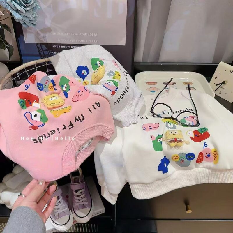 Autumn 2024 Children's Western Style Casual Cartoon Sweatshirt Boys and Girls Doll Sweatshirt